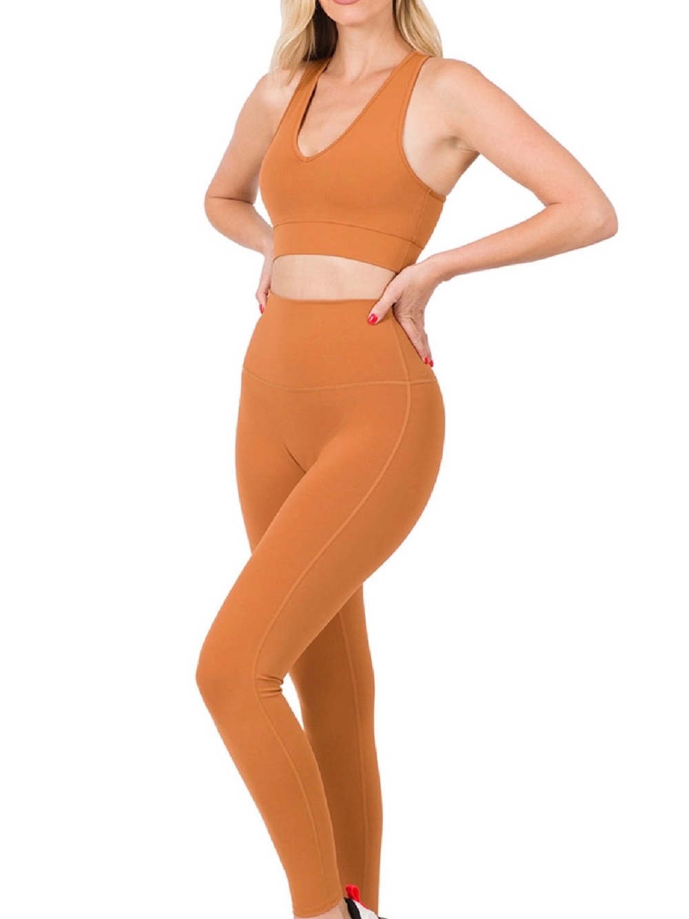High-Waist Rust Active Leggings & Sports Bra Set - Women